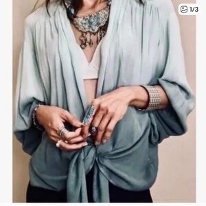 Young Fabulous & Broke Aqua Ombre Blouse. Soft tie front. Oversized small.